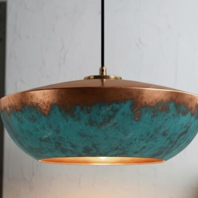 Handmade Copper Pendant Light: Blue Patina Dome Lamp, Rustic Moroccan Style Lighting