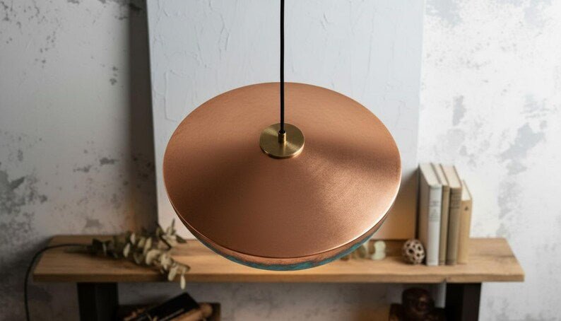 Handmade Copper Pendant Light: Blue Patina Dome Lamp, Rustic Moroccan Style Lighting