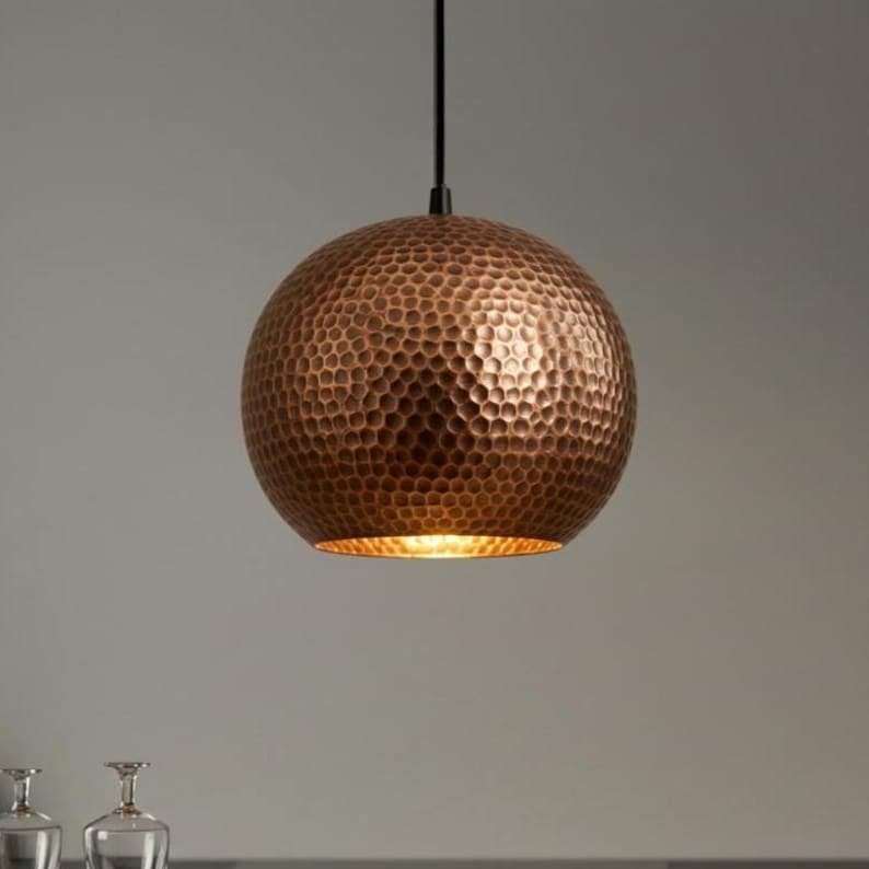 Handmade Moroccan Copper Pendant Light: Perforated Bohemian Ceiling Lamp Handmade Moroccan Copper Pendant Light: Perforated Bohemian Ceiling Lamp