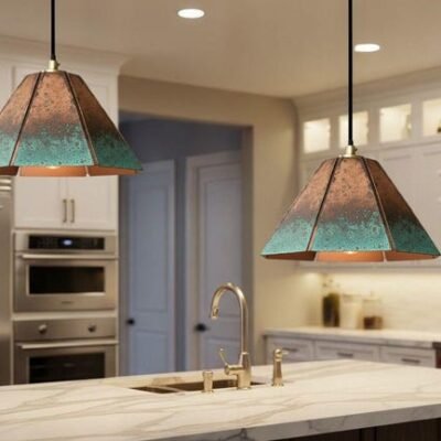 Handmade Copper Pendant Lamp: Green Patina Moroccan Boho Light Handmade Copper Pendant Lamp: Green Patina Moroccan Boho Light