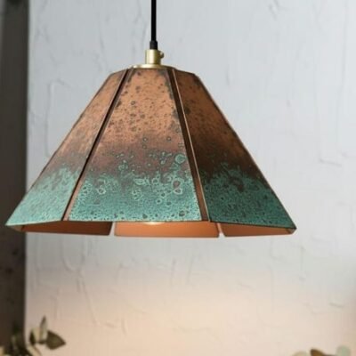 Handmade Copper Pendant Lamp: Green Patina Moroccan Boho Light Handmade Copper Pendant Lamp: Green Patina Moroccan Boho Light