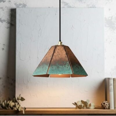 Handmade Copper Pendant Lamp: Green Patina Moroccan Boho Light Handmade Copper Pendant Lamp: Green Patina Moroccan Boho Light