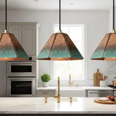 Handmade Copper Pendant Lamp: Green Patina Moroccan Boho Light Handmade Copper Pendant Lamp: Green Patina Moroccan Boho Light