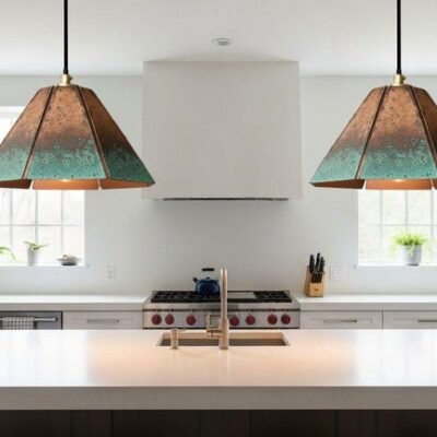 Handmade Copper Pendant Lamp: Green Patina Moroccan Boho Light Handmade Copper Pendant Lamp: Green Patina Moroccan Boho Light