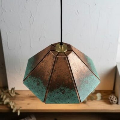 Handmade Copper Pendant Lamp: Green Patina Moroccan Boho Light Handmade Copper Pendant Lamp: Green Patina Moroccan Boho Light