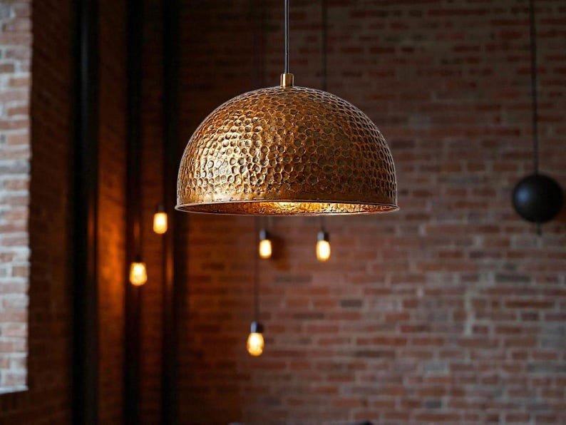 Hammered Copper Globe Pendant Light