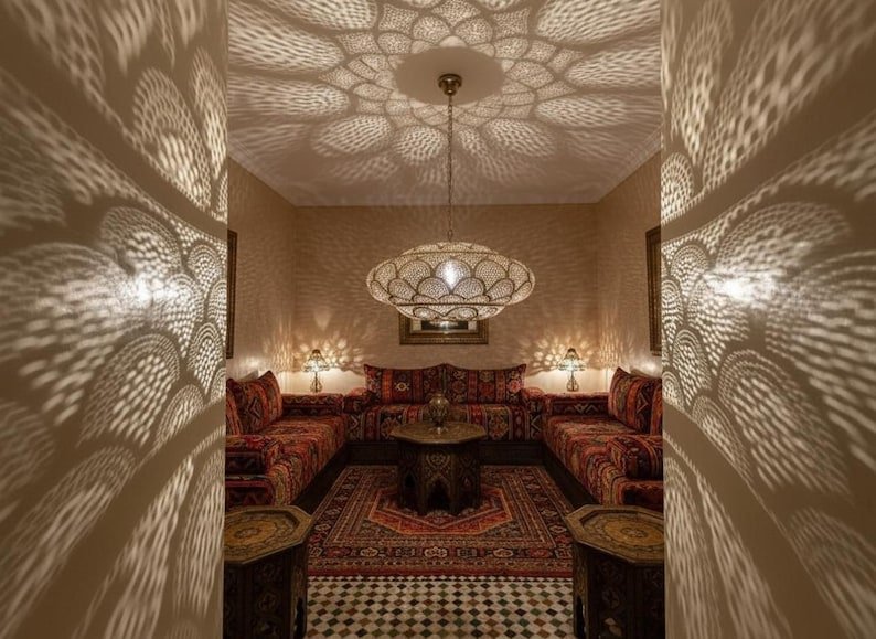 Handmade Moroccan Brass Pendant Light: Boho Home Decor