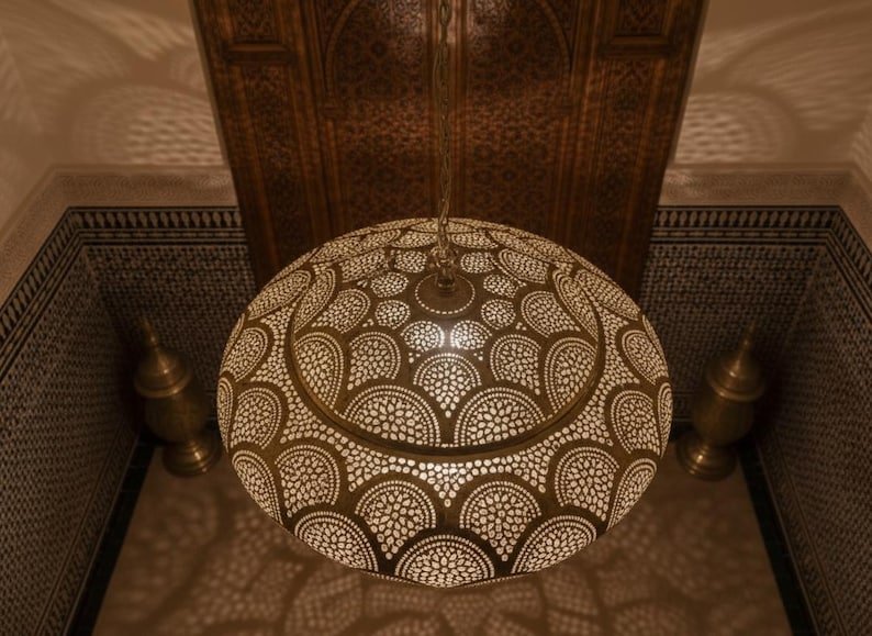 Handmade Moroccan Brass Pendant Light: Boho Home Decor