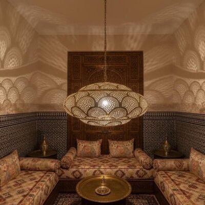 Boho Scalloped Moroccan Chandelier Statement Shadow Pendant