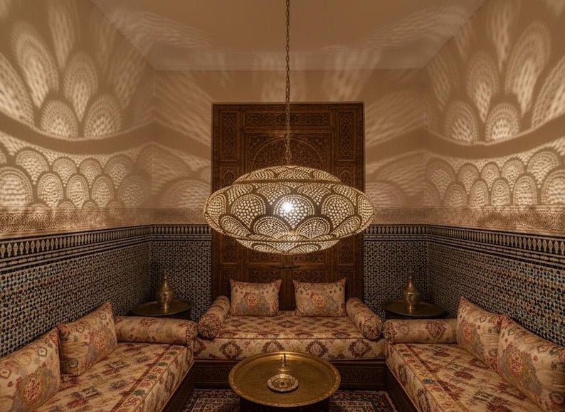 Handmade Moroccan Brass Pendant Light: Boho Home Decor