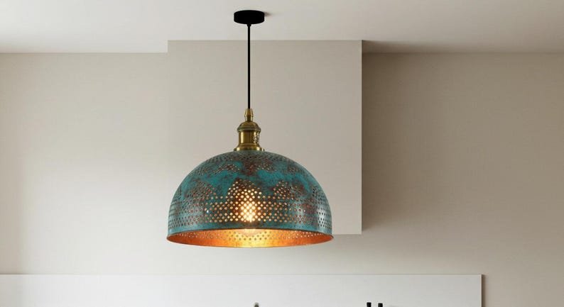 Hammered Copper Dome Pendant Light: Moroccan Boho Lighting Hammered Copper Dome Pendant Light: Moroccan Boho Lighting