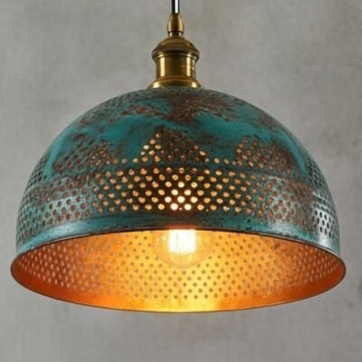 products-BohoLighting3 Handmade Green Patina Copper Dome Pendant Rustic Boho Ceiling Light