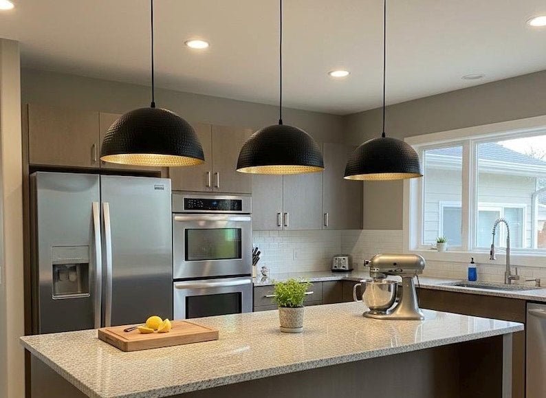 Modern Brass Pendant Light – Hammered Dome Ceiling Lamp | Black Dome Ceiling Light