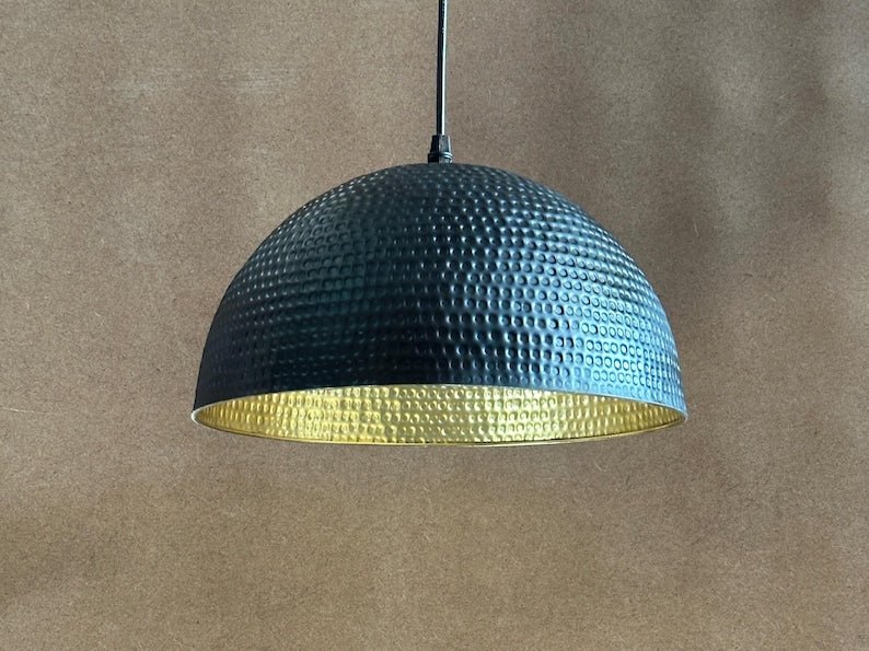 Modern Brass Pendant Light – Hammered Dome Ceiling Lamp | Black Dome Ceiling Light