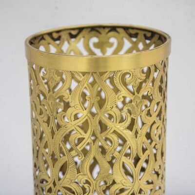 Brushed Brass Bedside Light, Pierced Cylinder Lamp, Brass Table Lamp | Duty-Free