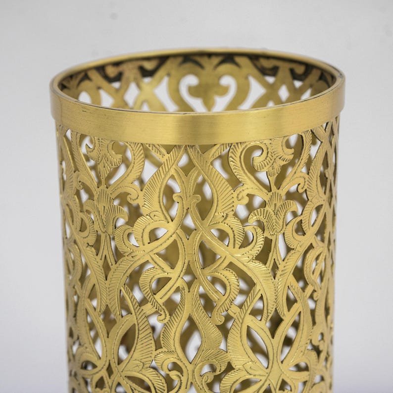 Brushed Brass Bedside Light, Pierced Cylinder Lamp, Brass Table Lamp | Duty-Free