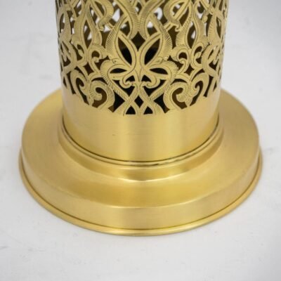 Brushed Brass Bedside Light, Pierced Cylinder Lamp, Brass Table Lamp | Duty-Free