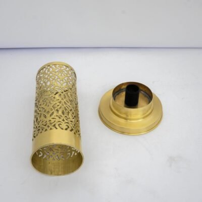 Brushed Brass Bedside Light, Pierced Cylinder Lamp, Brass Table Lamp | Duty-Free