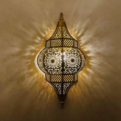 Handmade Moroccan Brass Wall Sconce: Ambient Light, Copper Finish