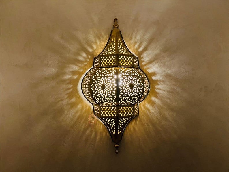 Handmade Moroccan Brass Wall Sconce: Ambient Light, Copper Finish
