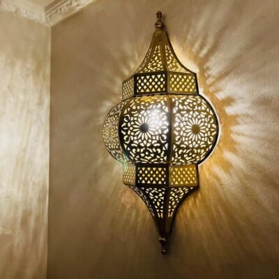 Handmade Moroccan Brass Wall Sconce: Ambient Light, Copper Finish
