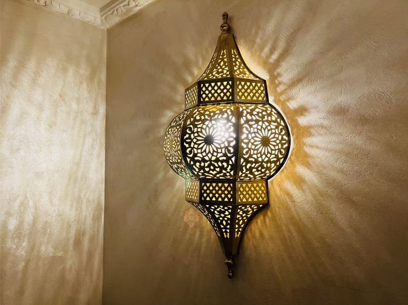 Handmade Moroccan Brass Wall Sconce: Ambient Light, Copper Finish