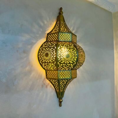 Handmade Moroccan Brass Wall Sconce: Ambient Light, Copper Finish