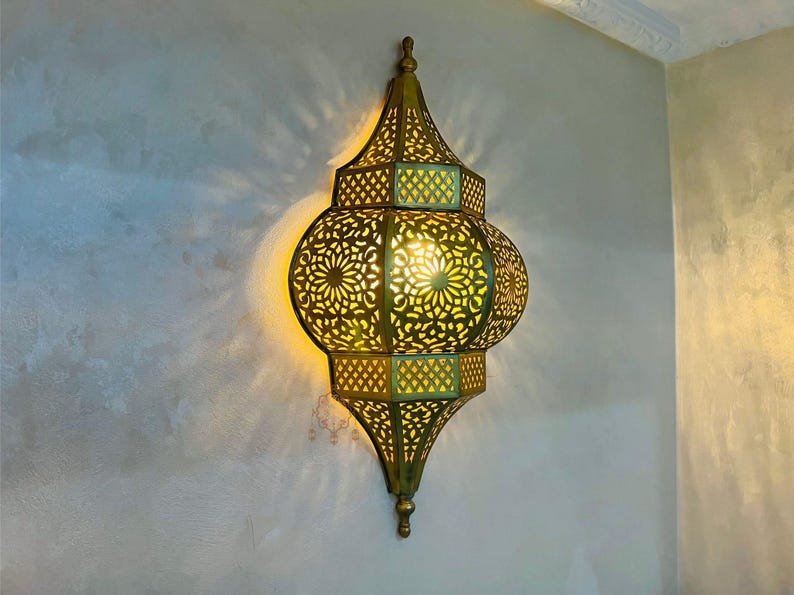 Handmade Moroccan Brass Wall Sconce: Ambient Light, Copper Finish