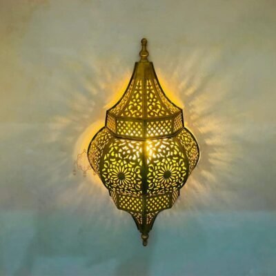 Handmade Moroccan Brass Wall Sconce: Ambient Light, Copper Finish