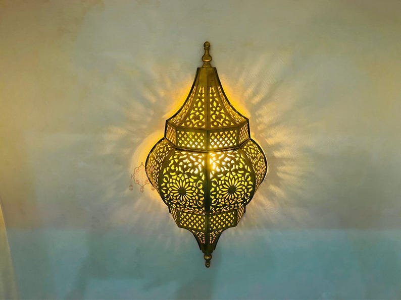 Handmade Moroccan Brass Wall Sconce: Ambient Light, Copper Finish