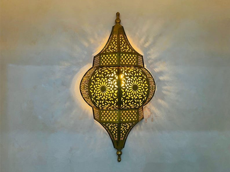 Moroccan Brass Wall Sconce Hand-Pierced Shadow Light