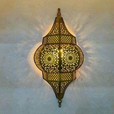 Handmade Moroccan Brass Wall Sconce: Ambient Light, Copper Finish