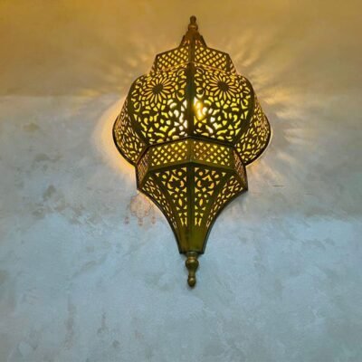 Handmade Moroccan Brass Wall Sconce: Ambient Light, Copper Finish