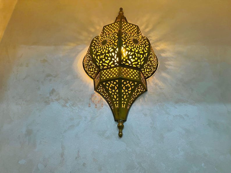 Handmade Moroccan Brass Wall Sconce: Ambient Light, Copper Finish