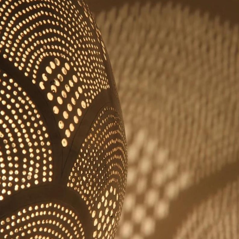 Bronze Pendant Light Fixture – Moroccan Brass Globe Ceiling Lamp, Handmade Hanging Lighting