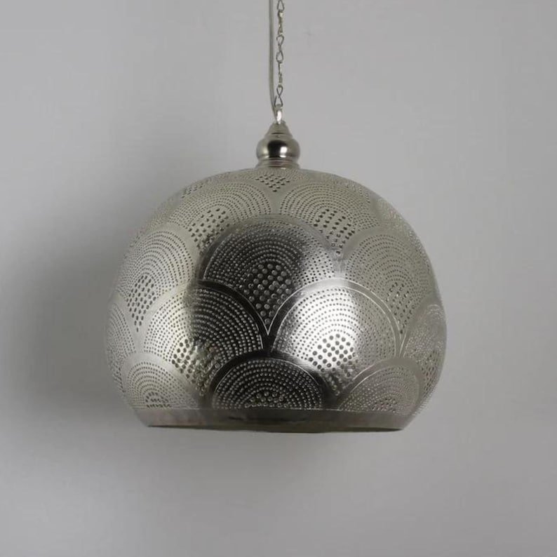 Bronze Pendant Light Fixture – Moroccan Brass Globe Ceiling Lamp, Handmade Hanging Lighting