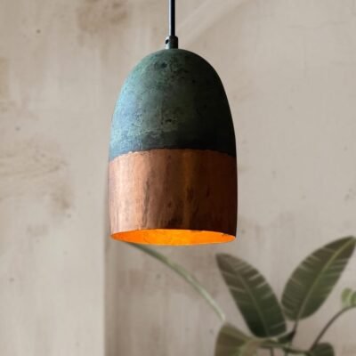 products-Ceiling2 Two-Tone Green Patina Copper Bell Pendant Light Handmade Rustic Ceiling Lamp