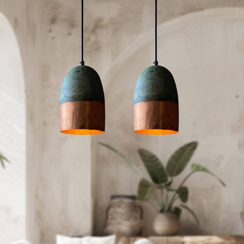Set of 2 Green Patina Copper Pendant Light, Handmade Green Patina Long Ceiling Light, Oxidized Copper Farmhouse Kitchen Island Lighting Set of 2 Green Patina Copper Pendant Light, Handmade Green Patina Long Ceiling Light, Oxidized Copper Farmhouse Kitchen Island Lighting