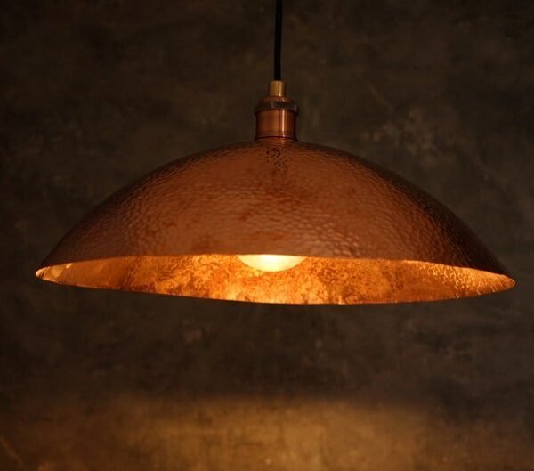 Handmade Hammered Copper Dome Pendant Rustic Farmhouse Ceiling Light