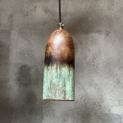 Set of 3 Copper Pendant Lights: Green Patina Farmhouse Ceiling Lighting