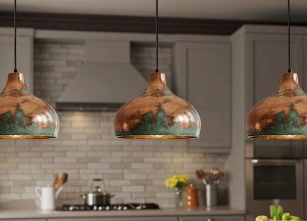 Set of 3 Oxidized Gradient Copper Dome Pendant Lights