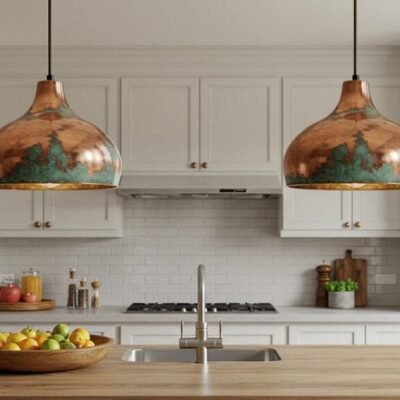 Copper Farmhouse Light Fixture, Farmhouse lighting, Rustic Chandelier Dining Room, Copper Dome Lamp, Ceiling Dome Lamp, Green Patina Light