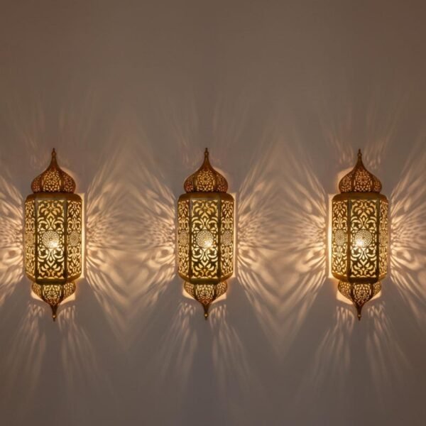 Set of 3 Handmade Moroccan Brass Wall Sconce: Ambient Light, Copper Finish Set of 3 Handmade Moroccan Brass Wall Sconce: Ambient Light, Copper Finish