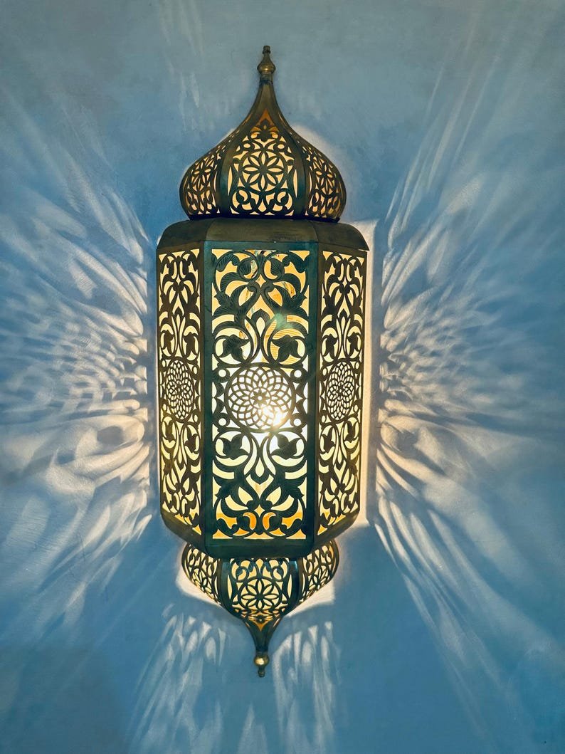 Set of 3 Handmade Moroccan Brass Wall Sconce: Ambient Light, Copper Finish