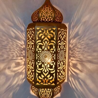Set of 3 Handmade Moroccan Brass Wall Sconce: Ambient Light, Copper Finish