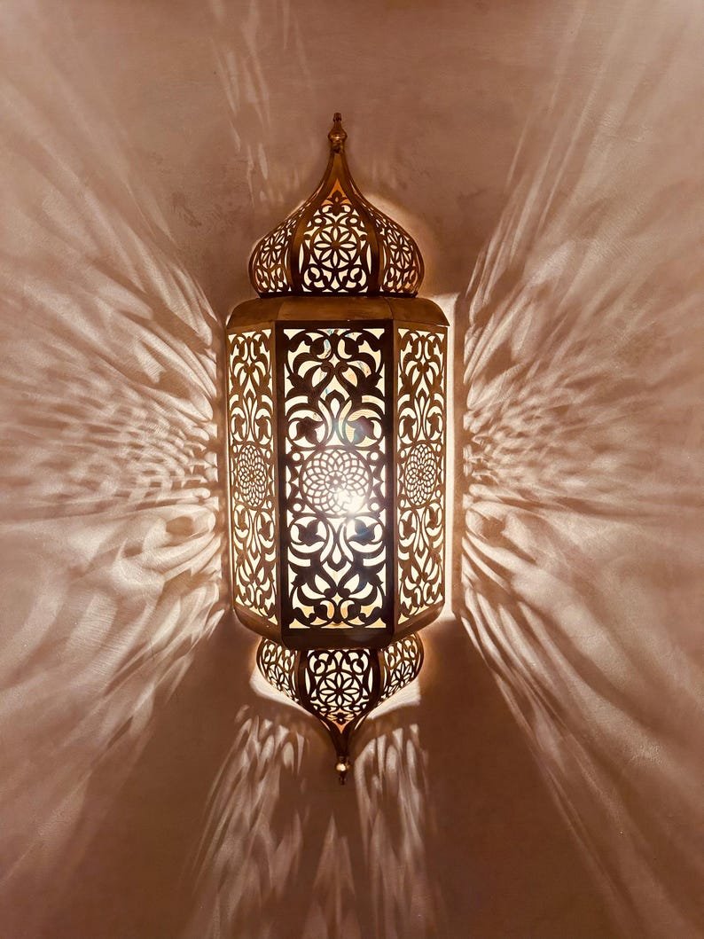 Set of 3 Handmade Moroccan Brass Wall Sconce: Ambient Light, Copper Finish