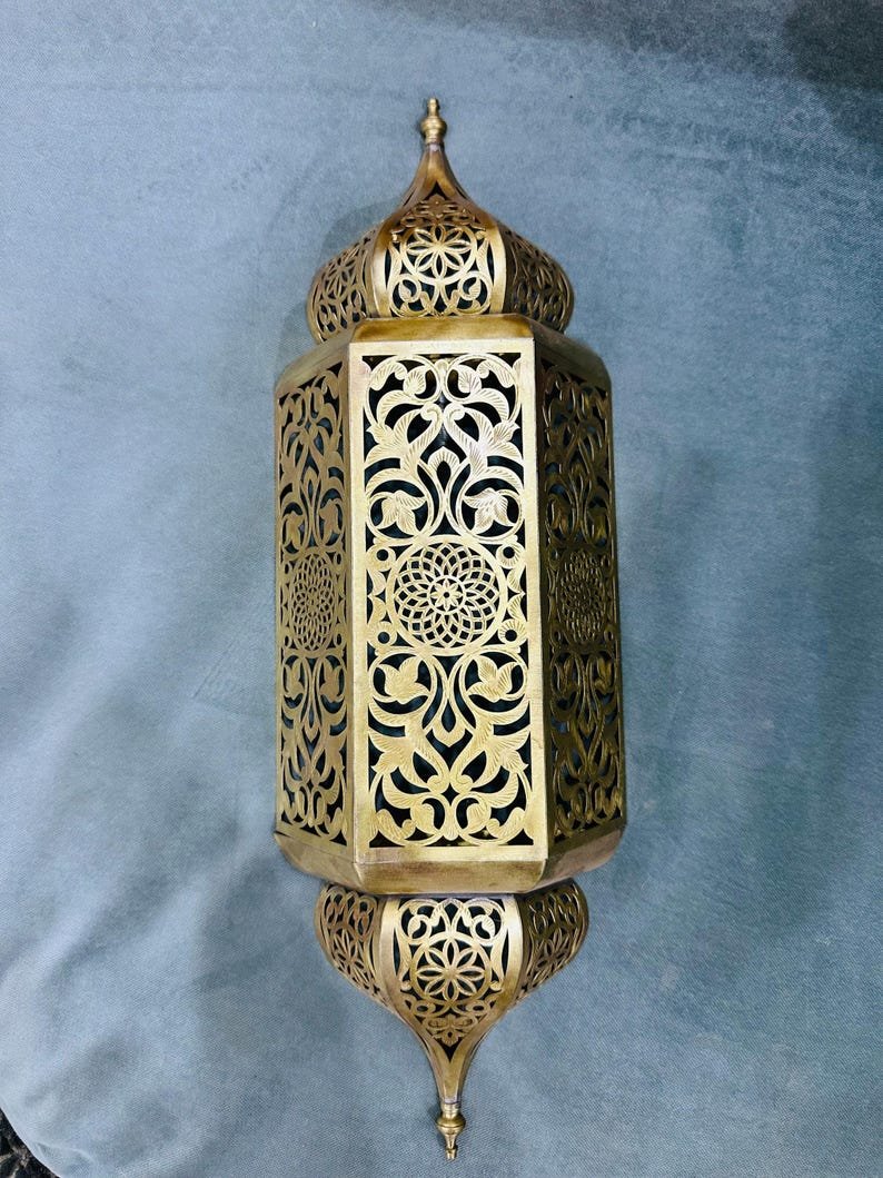 Set of 3 Handmade Moroccan Brass Wall Sconce: Ambient Light, Copper Finish