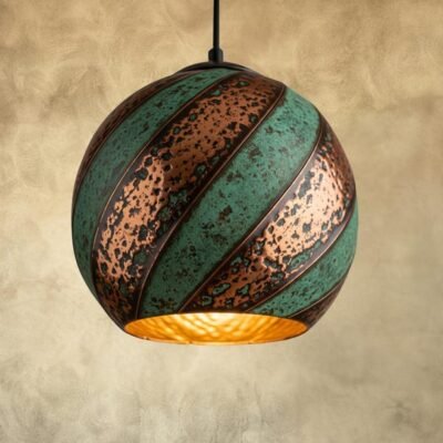 Set of 2 Oxidized Copper Kitchen Island Lighting , Green Patina Pendant Light