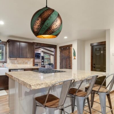 Set of 2 Oxidized Copper Kitchen Island Lighting , Green Patina Pendant Light