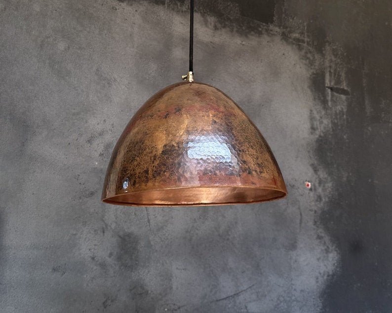 Hammered Copper Pendant Light: Vintage Farmhouse Kitchen Lighting